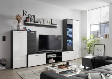 Wohnwand MELODY 3 Black North/MDF Weiß Hochglanz/Black North